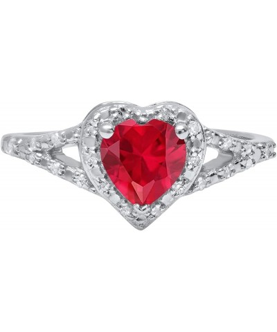 6mm Heart Lab Created Gemstone & White Diamond Engagement Ring in 925 Sterling Silver 8 925 Sterling Silver Lab-created Ruby ...