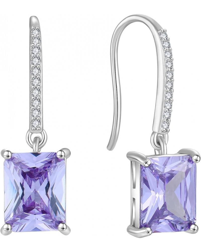 Dangle Drop Earrings Sterling Silver Solitaire Hook Earrings Square Birthstone Jewelry for Women 06-alexandrite-Jun $34.79 Ea...