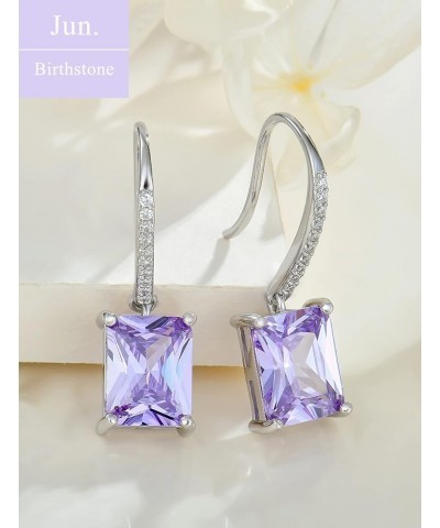 Dangle Drop Earrings Sterling Silver Solitaire Hook Earrings Square Birthstone Jewelry for Women 06-alexandrite-Jun $34.79 Ea...