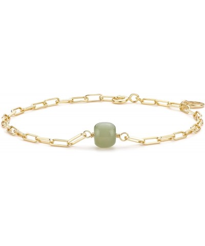 Natural Real Green Jade Bracelets 14k Gold Plated Sterling Silver Bracelet Good Luck Gifts for Women Light Green - 6inch $21....