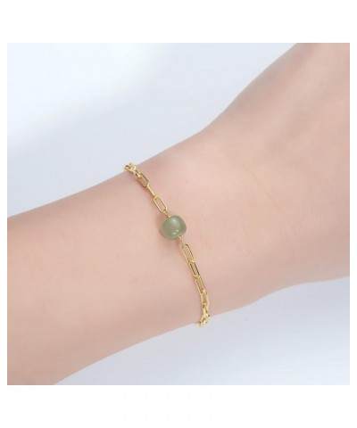 Natural Real Green Jade Bracelets 14k Gold Plated Sterling Silver Bracelet Good Luck Gifts for Women Light Green - 6inch $21....