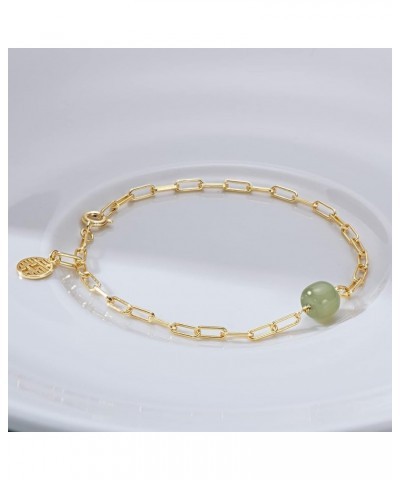 Natural Real Green Jade Bracelets 14k Gold Plated Sterling Silver Bracelet Good Luck Gifts for Women Light Green - 6inch $21....