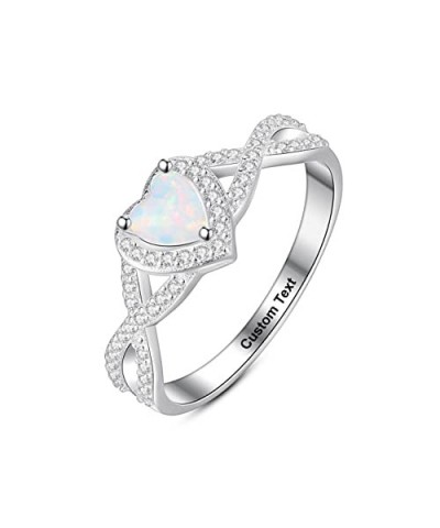 Opal Rings Heart Ring Couples Women's Her Personalized Engraved Custom Name Sterling Silver Women Halo Promise Ring, White,Si...