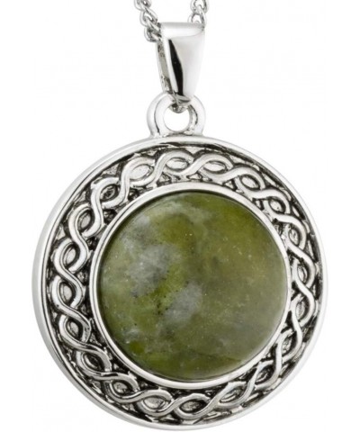 Rhodium Plated Connemara Marble Celtic Design Style Oval Pendant $22.00 Necklaces