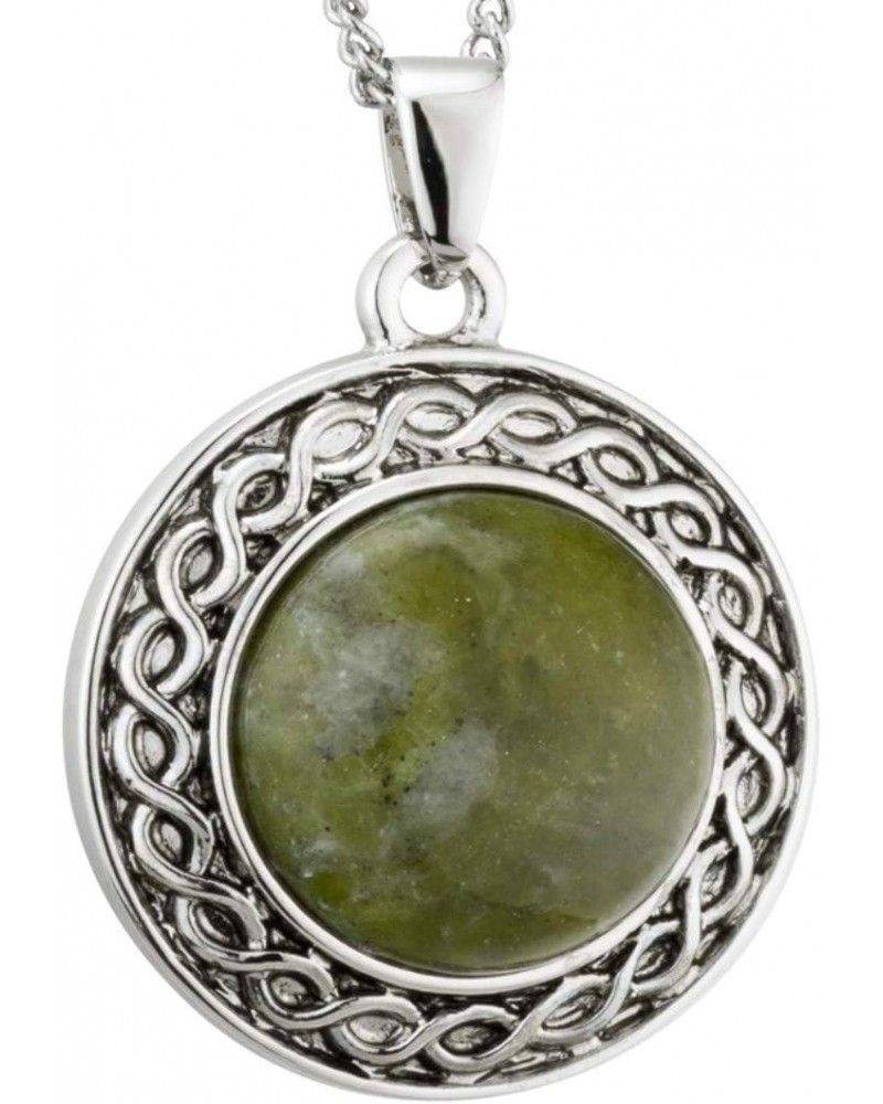 Rhodium Plated Connemara Marble Celtic Design Style Oval Pendant $22.00 Necklaces