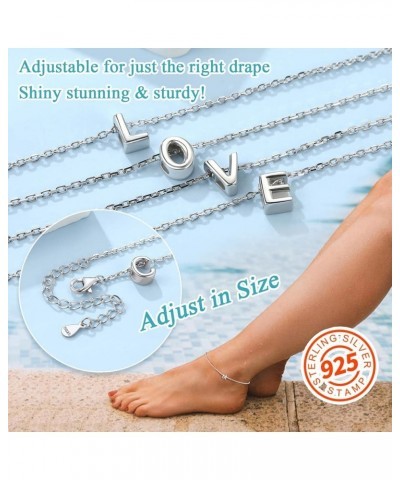 Women Silver Initial Bracelet/Anklet, 26 Letter Chain Bracelet/Foot Chain, with S925 Stamp-Send Gift Box F anklet $8.39 Anklets