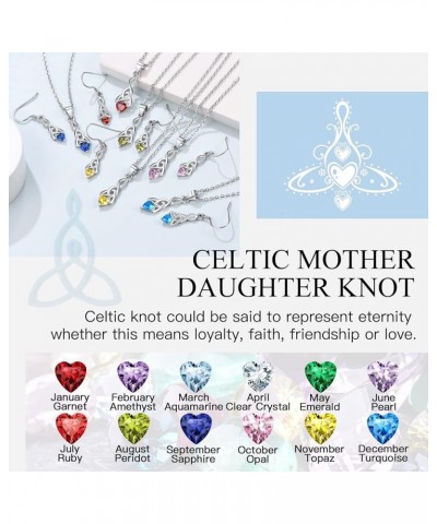 925 Sterling Silver Dainty Celtic Knot Heart Dangle Earrings/Pendant Necklace with Birthstone, Irish Celtic Jewelry for Women...