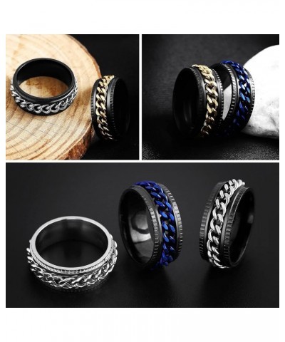 Fidget Rings For Anxiety For Women, Stainless Steel Rings For Men, 8MM Intertwine Rings Curb Chain Ring 5pcs Stress Relief Ri...