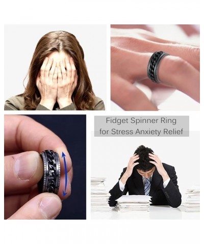 Fidget Rings For Anxiety For Women, Stainless Steel Rings For Men, 8MM Intertwine Rings Curb Chain Ring 5pcs Stress Relief Ri...