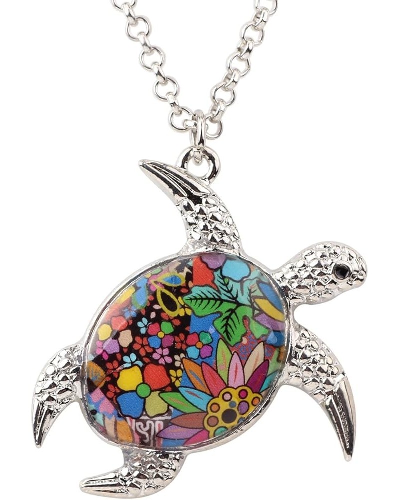 Enamel Chain Sea Ocean Floral Turtle Necklace Pendant For Women Kids Girls Charms Fashion Jewelry Gifts A $8.15 Necklaces