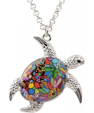 Enamel Chain Sea Ocean Floral Turtle Necklace Pendant For Women Kids Girls Charms Fashion Jewelry Gifts A $8.15 Necklaces