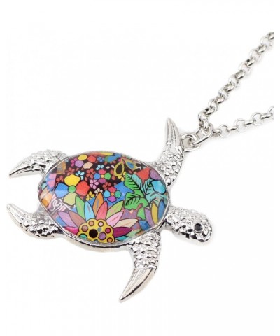 Enamel Chain Sea Ocean Floral Turtle Necklace Pendant For Women Kids Girls Charms Fashion Jewelry Gifts A $8.15 Necklaces