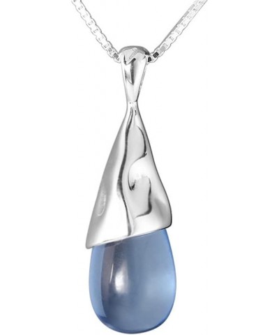 Teardrop Cat's Eye Pendant Necklace for Women Girls Friend 925 Sterling Silver Blue Moonstone Crystal Charms Drop Choker Box ...