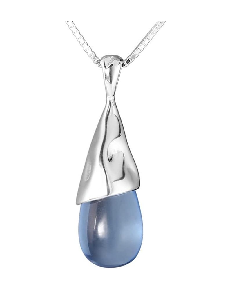 Teardrop Cat's Eye Pendant Necklace for Women Girls Friend 925 Sterling Silver Blue Moonstone Crystal Charms Drop Choker Box ...