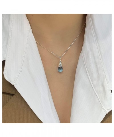 Teardrop Cat's Eye Pendant Necklace for Women Girls Friend 925 Sterling Silver Blue Moonstone Crystal Charms Drop Choker Box ...