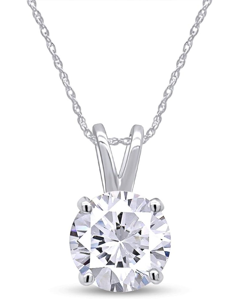 1 Carat 6.5MM Round Cut Lab Created Moissanite Diamond Solitaire Pendant Necklace In 14K Solid Gold With 18" Long 925 Sterlin...