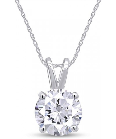 1 Carat 6.5MM Round Cut Lab Created Moissanite Diamond Solitaire Pendant Necklace In 14K Solid Gold With 18" Long 925 Sterlin...