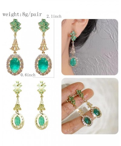 Fashion Emerald Cubic Zirconia Dangle Drop Earrings Elegant Crystal Zircon Geometry Statement Earring Luxury Jewelry for Wome...