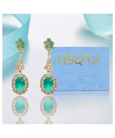 Fashion Emerald Cubic Zirconia Dangle Drop Earrings Elegant Crystal Zircon Geometry Statement Earring Luxury Jewelry for Wome...