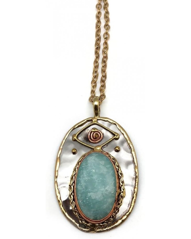 P2213 Amazonite Mixed Metal Pendant Necklace $12.65 Necklaces