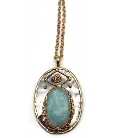 P2213 Amazonite Mixed Metal Pendant Necklace $12.65 Necklaces