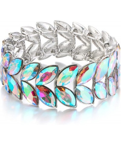 Art Deco Wrist Jewelry for Prom Layered Marquise Crystal Leaf Elastic Stretch Bracelet for Women Iridescent AB Silver-Tone $1...