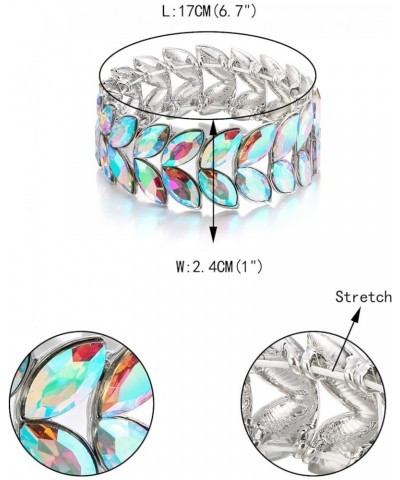 Art Deco Wrist Jewelry for Prom Layered Marquise Crystal Leaf Elastic Stretch Bracelet for Women Iridescent AB Silver-Tone $1...