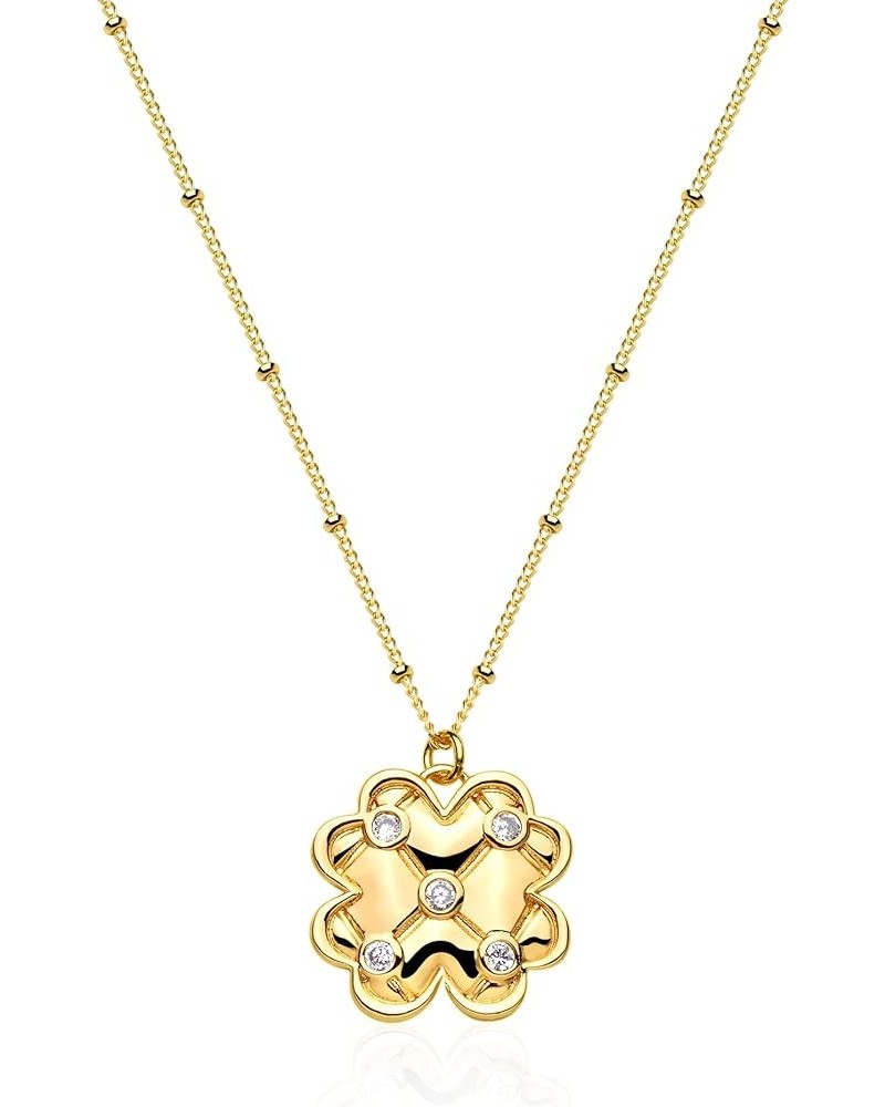 14K Gold Plated Flower Necklace for Women Dainty Cubic Zirconia Petals Flower Clover Snowflake Pendant Necklace Jewelry Gifts...