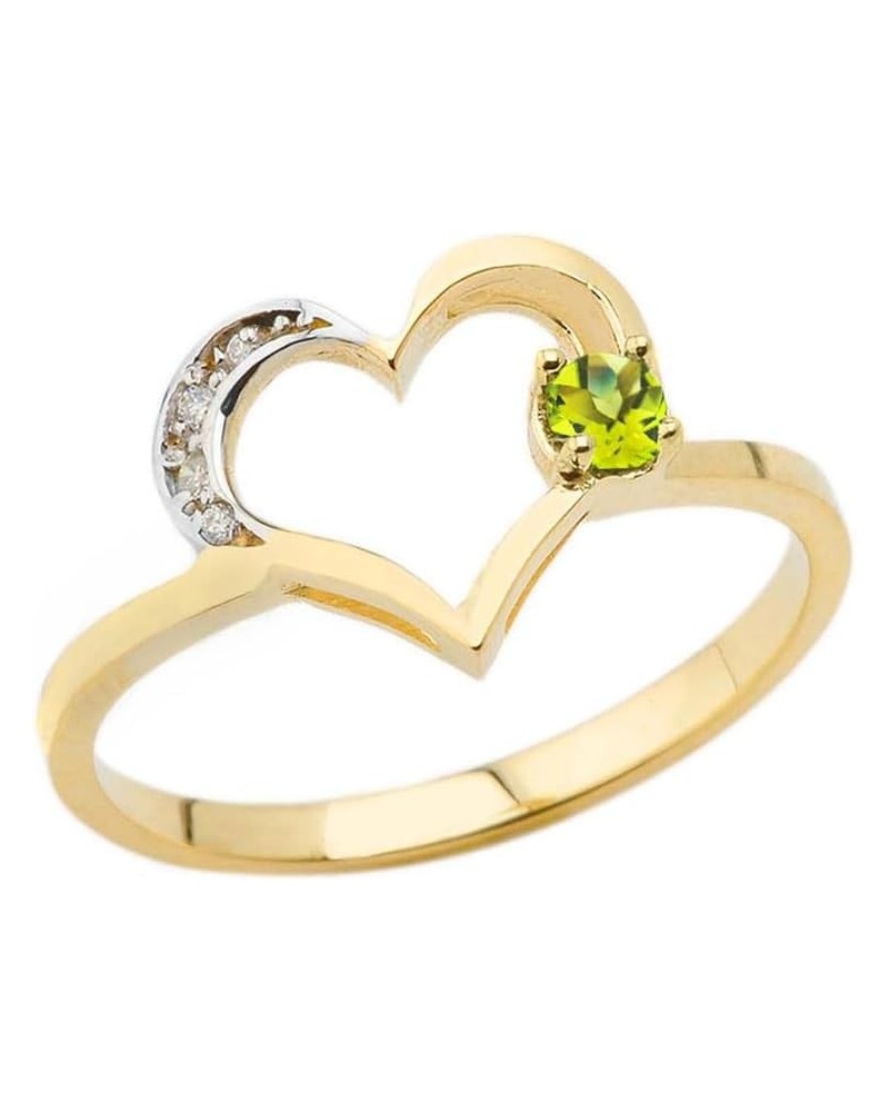 10K Yellow Gold Birthstone and Diamond Heart Ring Available in multiple ring sizes H. Peridot $68.25 Rings