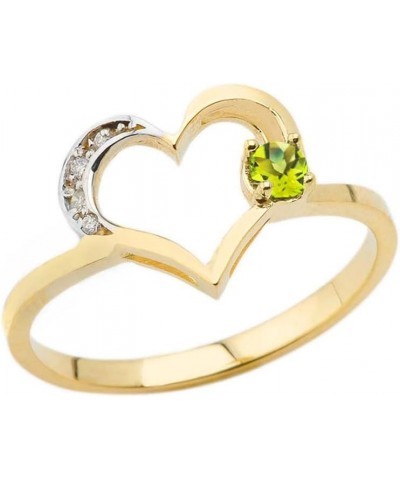 10K Yellow Gold Birthstone and Diamond Heart Ring Available in multiple ring sizes H. Peridot $68.25 Rings