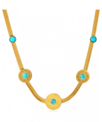 Turquoise Necklace for Women Gold Plated Flat Snake Chain Turquoise Choker Necklaces Turquoise Jewelry Gifts for Mom $15.75 N...