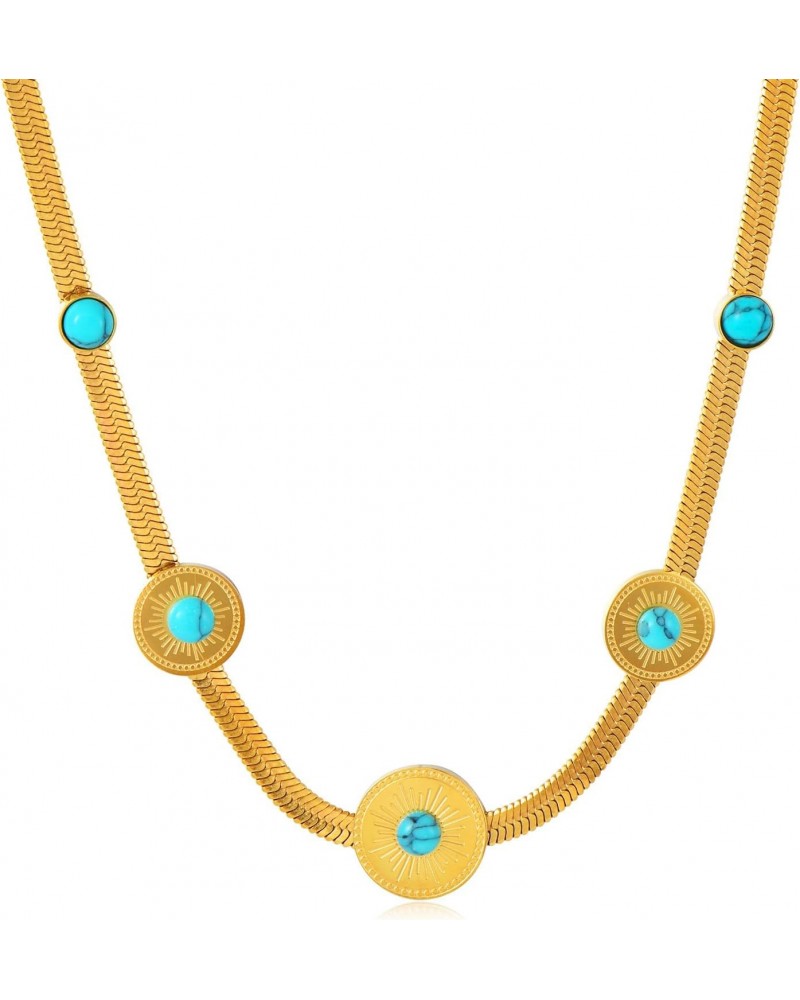 Turquoise Necklace for Women Gold Plated Flat Snake Chain Turquoise Choker Necklaces Turquoise Jewelry Gifts for Mom $15.75 N...