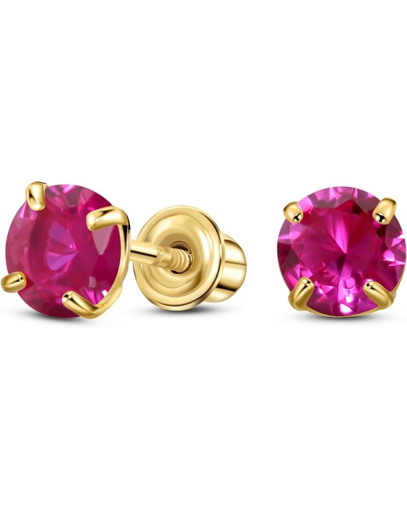 Solid 14K Gold Round Solitaire Simulated-Birthstone Minimalist Stud Earring with Comfort Screw Backing 4mm 07-July $19.98 Ear...