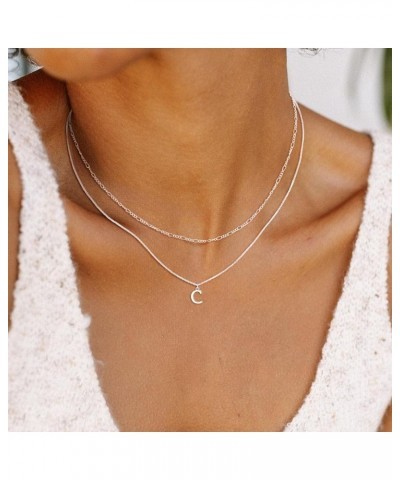 Silver Initial Necklaces for Women Trendy, 14K Layered Necklace for Women Girls Dainty Silver Letter Pendant Figaro Choker Ne...