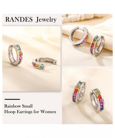 925 Sterling Silver Small Hoop Earrings for Women Girls Colorful Gemstone Emerald CZ Rose Gold Huggie Hoop Earrings c. rainbo...