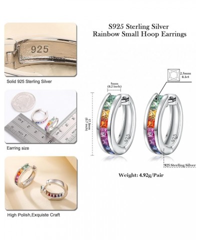 925 Sterling Silver Small Hoop Earrings for Women Girls Colorful Gemstone Emerald CZ Rose Gold Huggie Hoop Earrings c. rainbo...