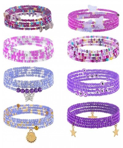 24-39inch African Waist Beads for Women 8Pcs Elastic Belly Beads Colorful Beaded Waist Jewelry Accessories Body Chain Purple ...