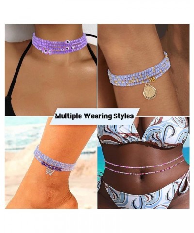 24-39inch African Waist Beads for Women 8Pcs Elastic Belly Beads Colorful Beaded Waist Jewelry Accessories Body Chain Purple ...