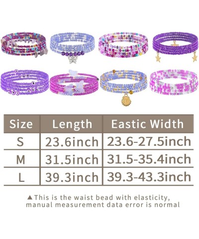 24-39inch African Waist Beads for Women 8Pcs Elastic Belly Beads Colorful Beaded Waist Jewelry Accessories Body Chain Purple ...