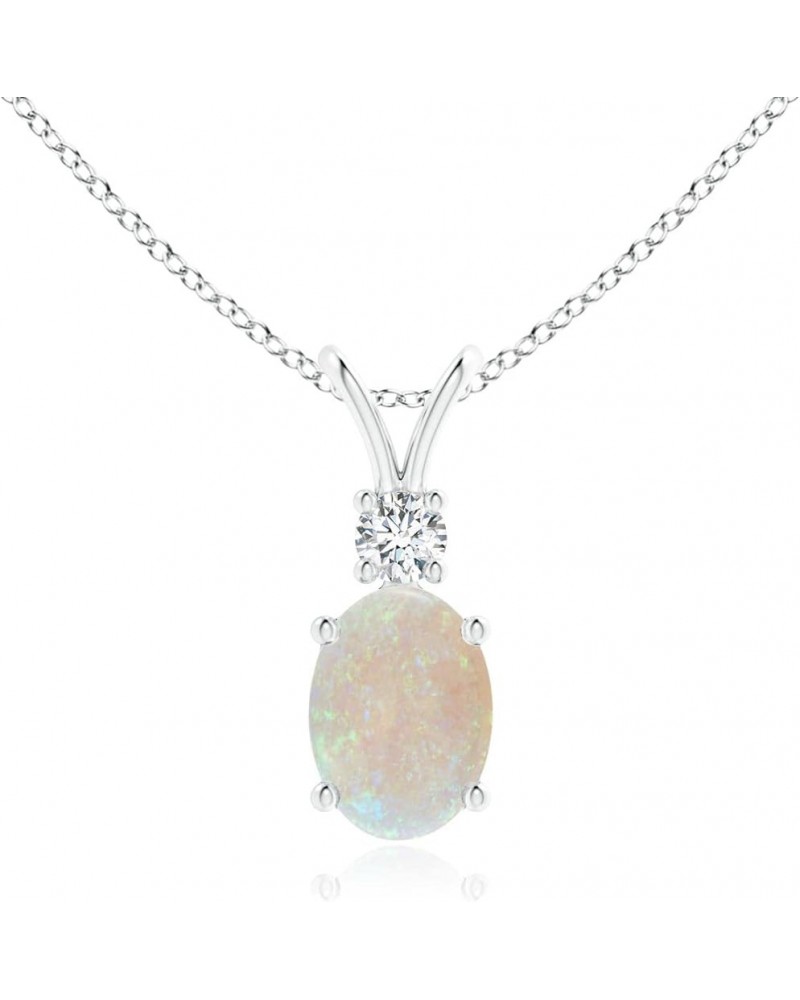 Natural Opal Solitaire Pendant Necklace for Women, Girls in 14K Solid Gold/Platinum | October Birthstone | Jewelry Gift for H...