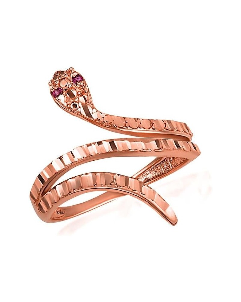 Fine 10k Gold Diamond-Cut Ribbed Snake Red-Eyed CZ Ring Two-Tone Rose Gold $96.60 Rings