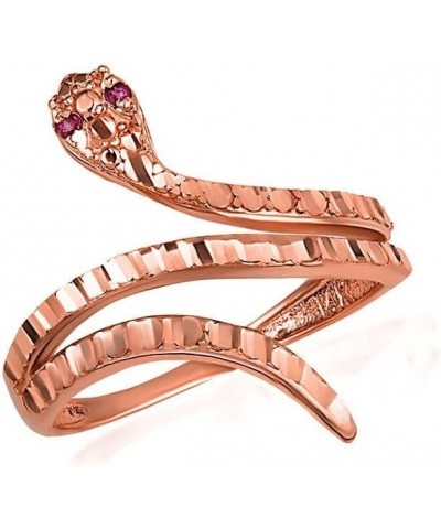 Fine 10k Gold Diamond-Cut Ribbed Snake Red-Eyed CZ Ring Two-Tone Rose Gold $96.60 Rings