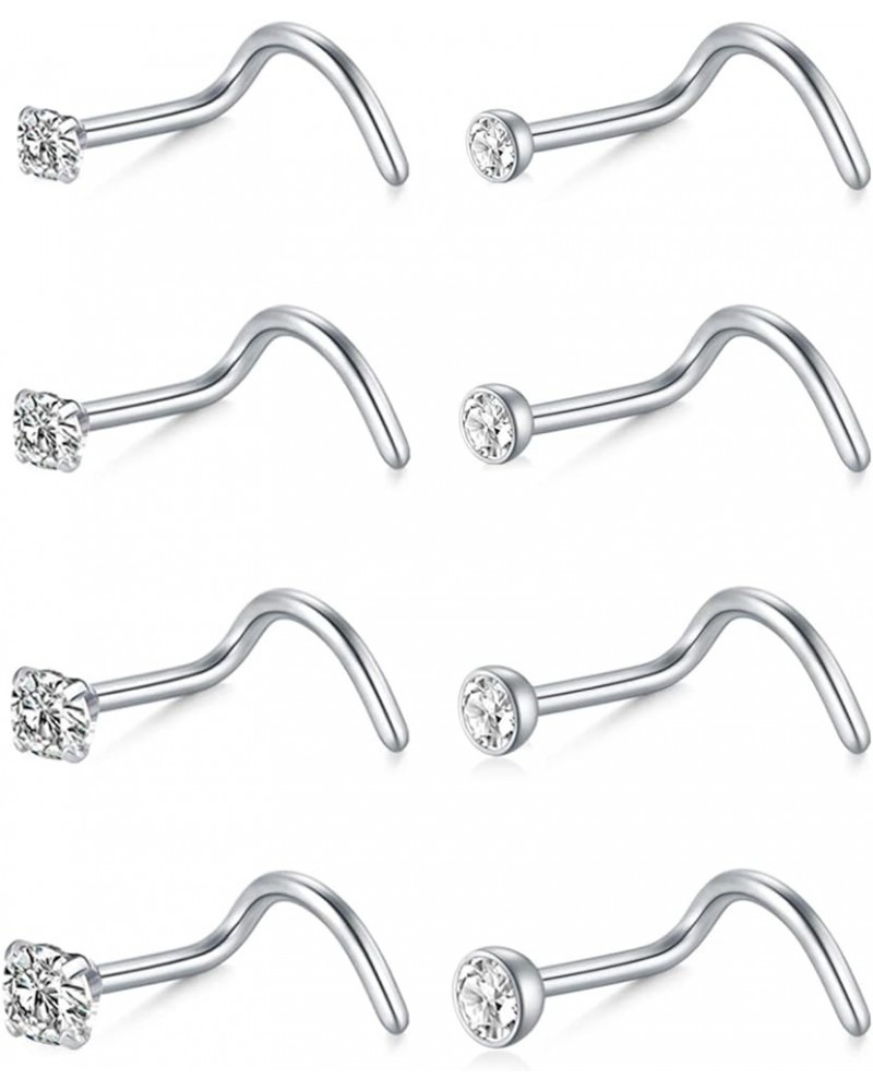 Nose Studs 20g 18g Nose Rings Studs Nose Stud L Shaped Surgical Stainless Steel Diamond Small Nose Stud for Women Men Corkscr...