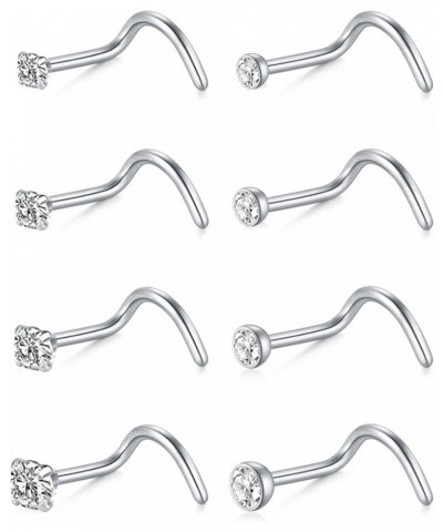 Nose Studs 20g 18g Nose Rings Studs Nose Stud L Shaped Surgical Stainless Steel Diamond Small Nose Stud for Women Men Corkscr...