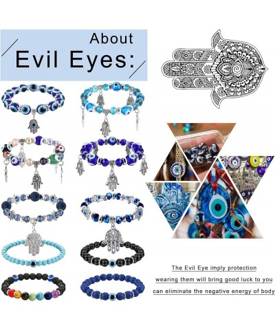 10pcs Evil Eye Bracelet for Women Men Hamsa Blue Evil Eye Beaded Charm Stretch Bracelet Hand of Fatima Turkish Protection Bra...