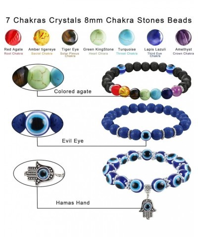 10pcs Evil Eye Bracelet for Women Men Hamsa Blue Evil Eye Beaded Charm Stretch Bracelet Hand of Fatima Turkish Protection Bra...