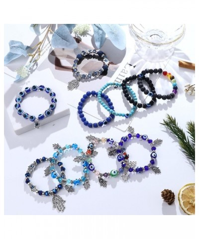 10pcs Evil Eye Bracelet for Women Men Hamsa Blue Evil Eye Beaded Charm Stretch Bracelet Hand of Fatima Turkish Protection Bra...