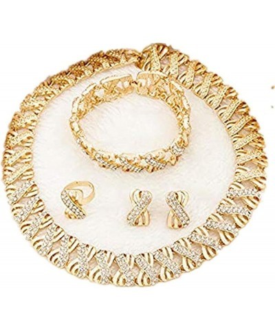 Fashion Crystal Jewelry Set 18 k 24 K Gold Plated Jewelry for Women Rhinestone Clear Crystal Necklace Earrings Accessories Gi...