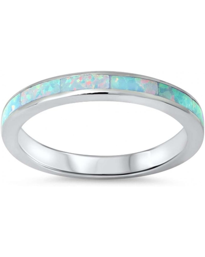 .925 Sterling Silver Womens Created Opal Eternity Wedding Stackable Band Ring Sizes 4-12 Colors Simulated White Opal $13.87 R...