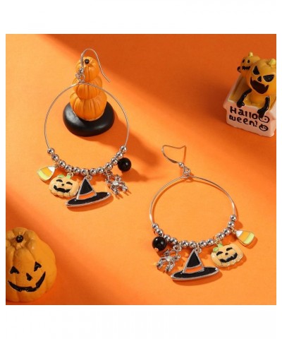 Halloween Statement Dangle Earrings for Women, Statement Movable Skull with Pumpkin, Jewelry for Halloween Party, Holiday Gif...